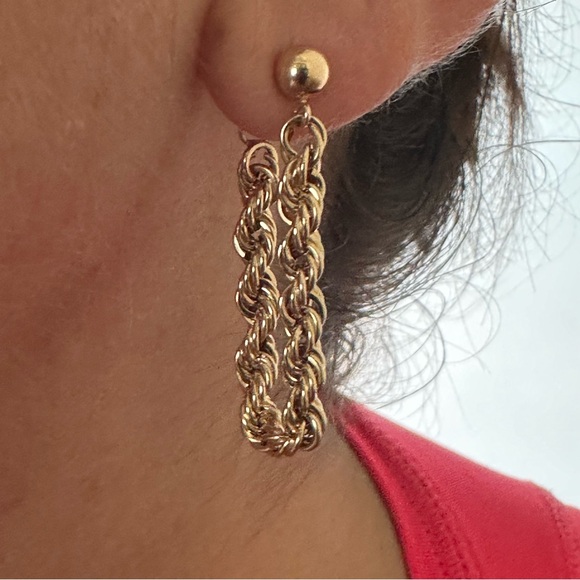 14k Solid Gold Rope Earrings - Picture 7 of 16